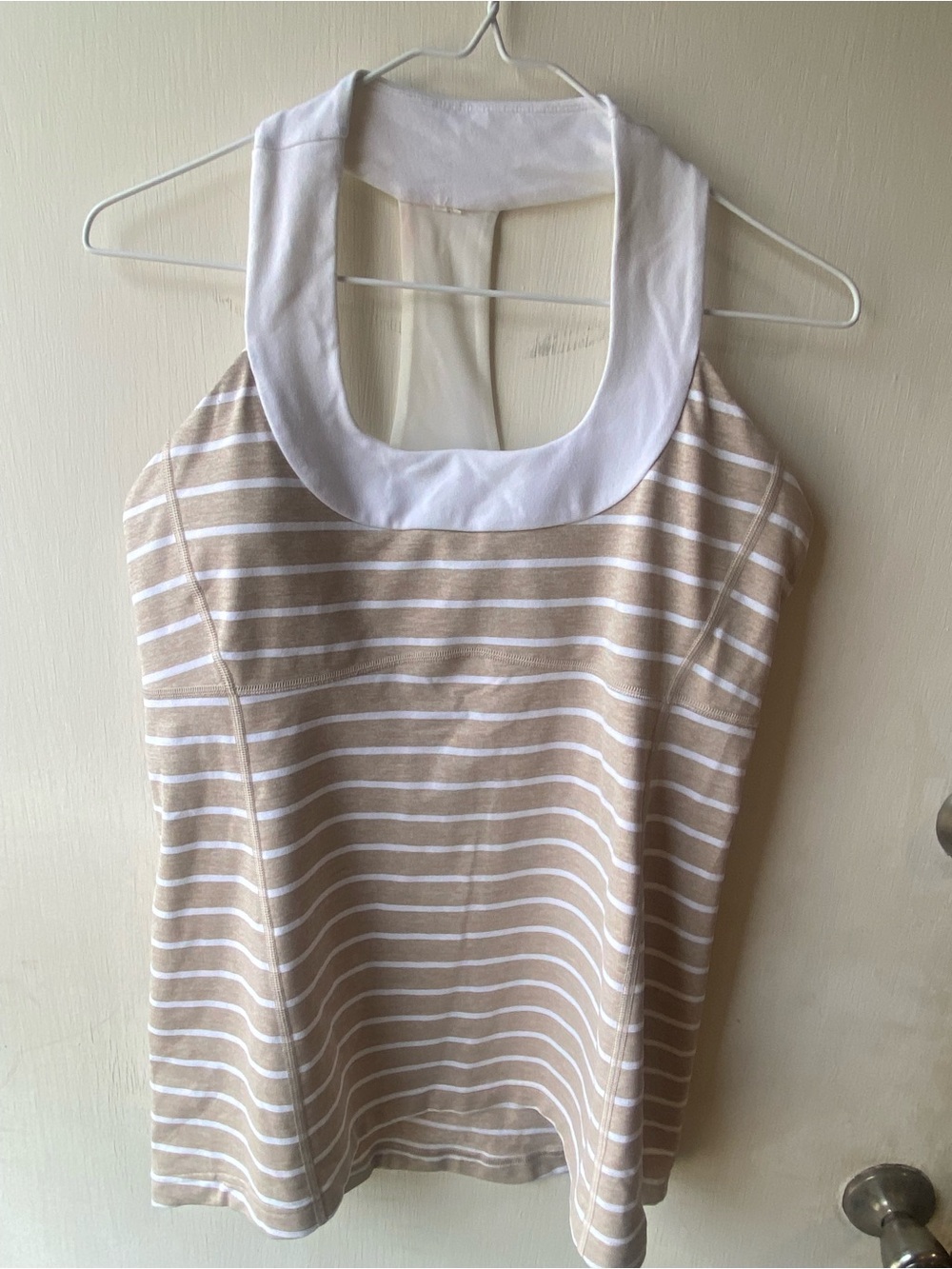 Lululemon Striped Halter Tank Top in Beige and White